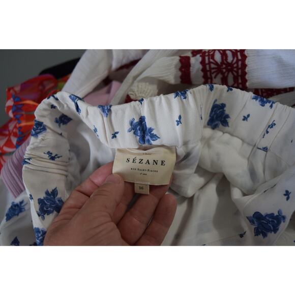 Sezane Tammie Skirt Womens 36 White Blue Floral Midi Boho Peasant Tiered - Picture 5 of 7